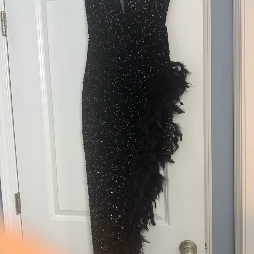 Glamorous Black Sequin Asymmetrical Dress